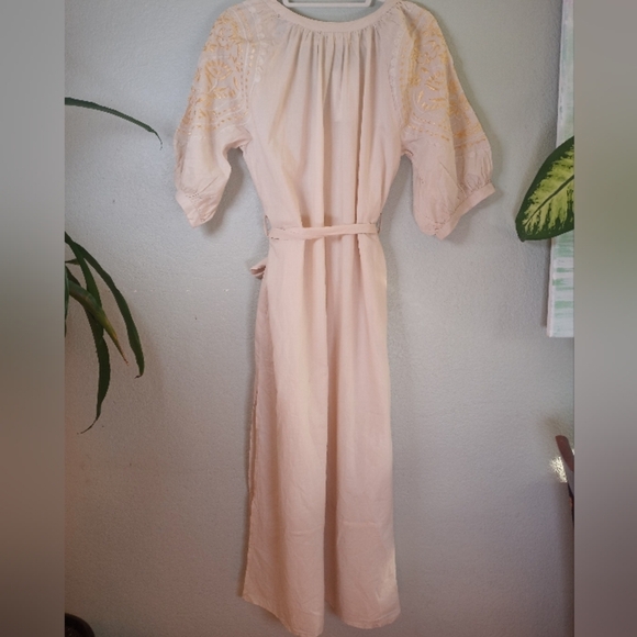 Rhea Handmade Cotton Silk Embroidered Floral Puffed Sleeve Bohemian Casual Midi - Picture 8 of 13